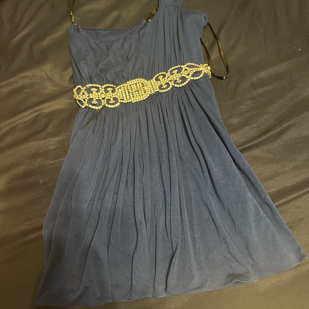 Sky blue  top with crystal belt . One Shoulder Sundress